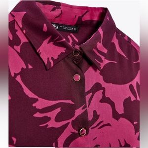 ZARA - printed satin button down top